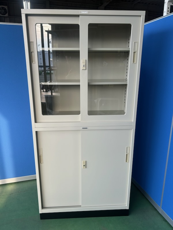 ライオン　引き戸書庫　アイボリー　W880×D400×H1850　上下セット［515］