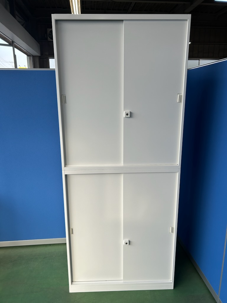 オカムラ　レクトライン　ネオホワイト　W900×D450×H2150　引き戸書庫　上下セット［536］