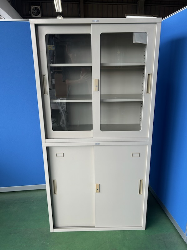 TOYO　引き戸書庫　ニューグレー　W880×D400×H1760　上下セット［707］