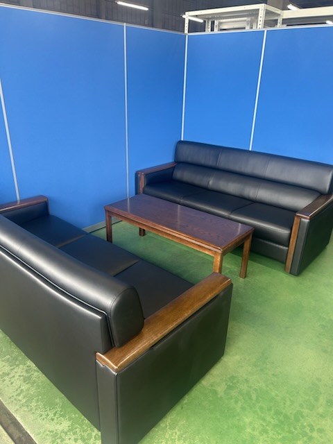 カリモク　応接家具3点セット　3人掛けソファ×2　テーブル×1［814］